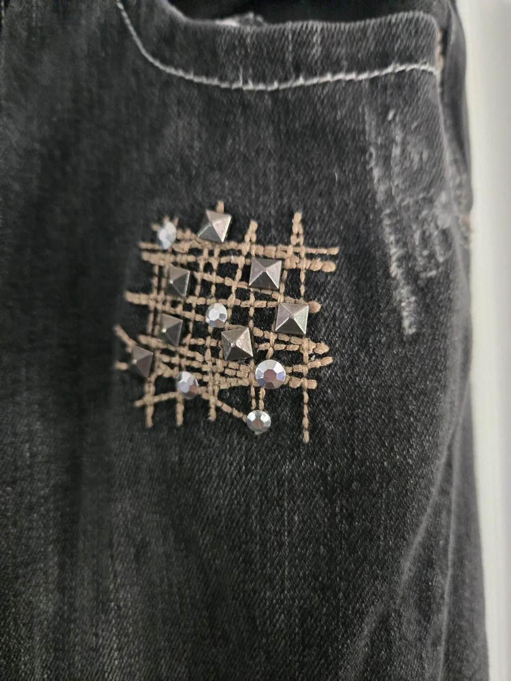 Justice Girls Black Skinny Jeans Distressed Crosshatch Rhinestone Bling Size 12s